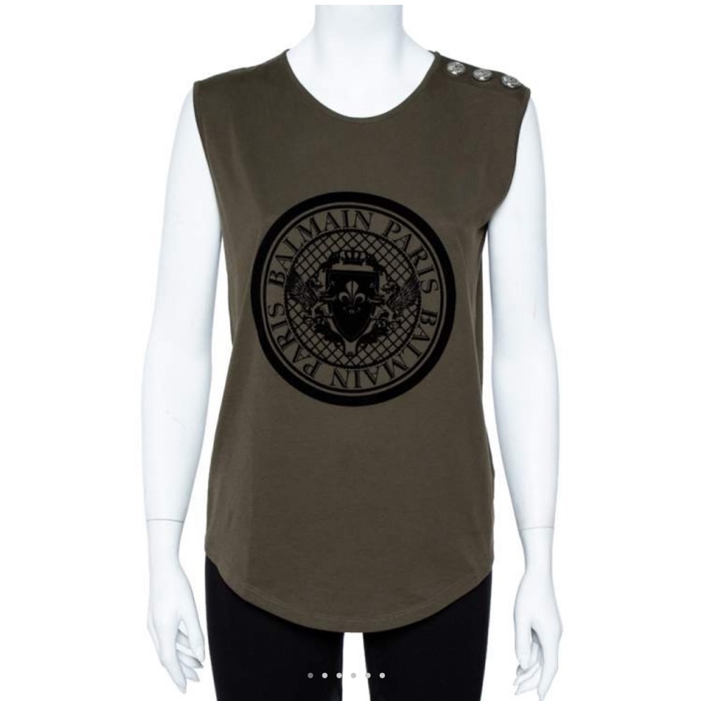 Balmain Green Cotton Jersey Velvet Crest